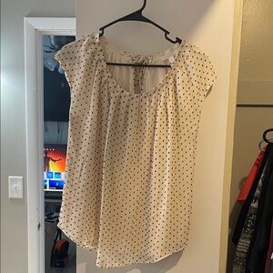 LC Lauren Conrad Cream Blouse with Black Dots